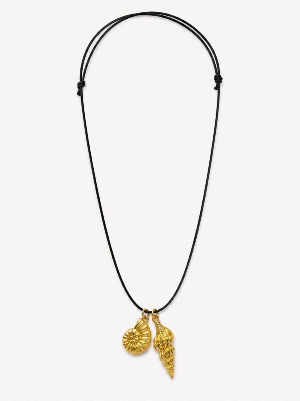 Adjustable Black Cord Necklace with Gold Shell Charms